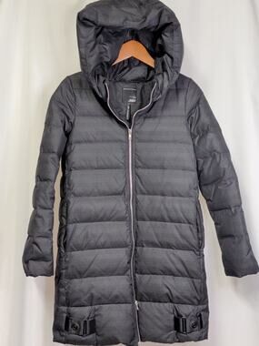 JNBY 3/4 Length Hooded Down Puffer Coat Black Gray Check Size S